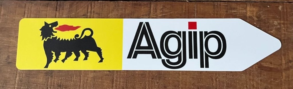 AGIP Pijl 40x8 reclamebord, Verzamelen, Ophalen of Verzenden, Zo goed als nieuw, Reclamebord