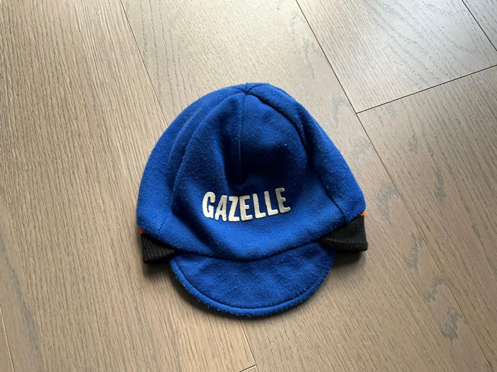 Vintage Gazelle Wielerpet - Blauw met Oranje/Zwarte streep, Ophalen, Blauw, Overige maten, Hardlopen of Fietsen