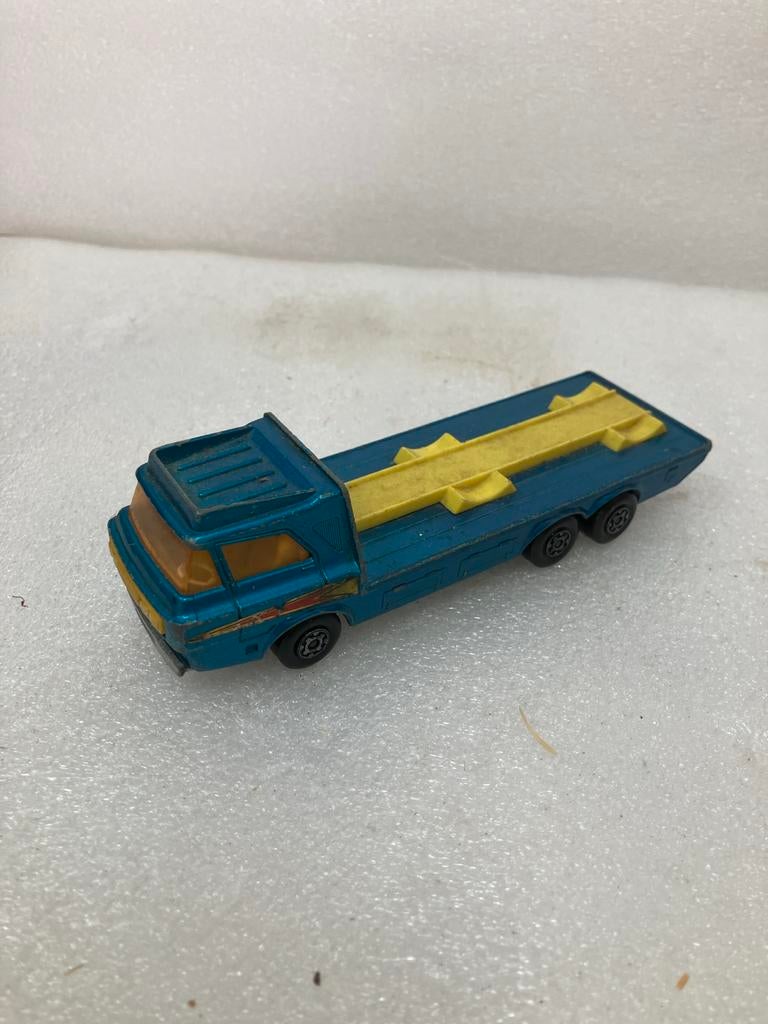 Vintage Matchbox Speelgoed Tractor Transporter - Blauw/Geel, Overige merken, Gebruikt, 1:50 of kleiner, Ophalen of Verzenden