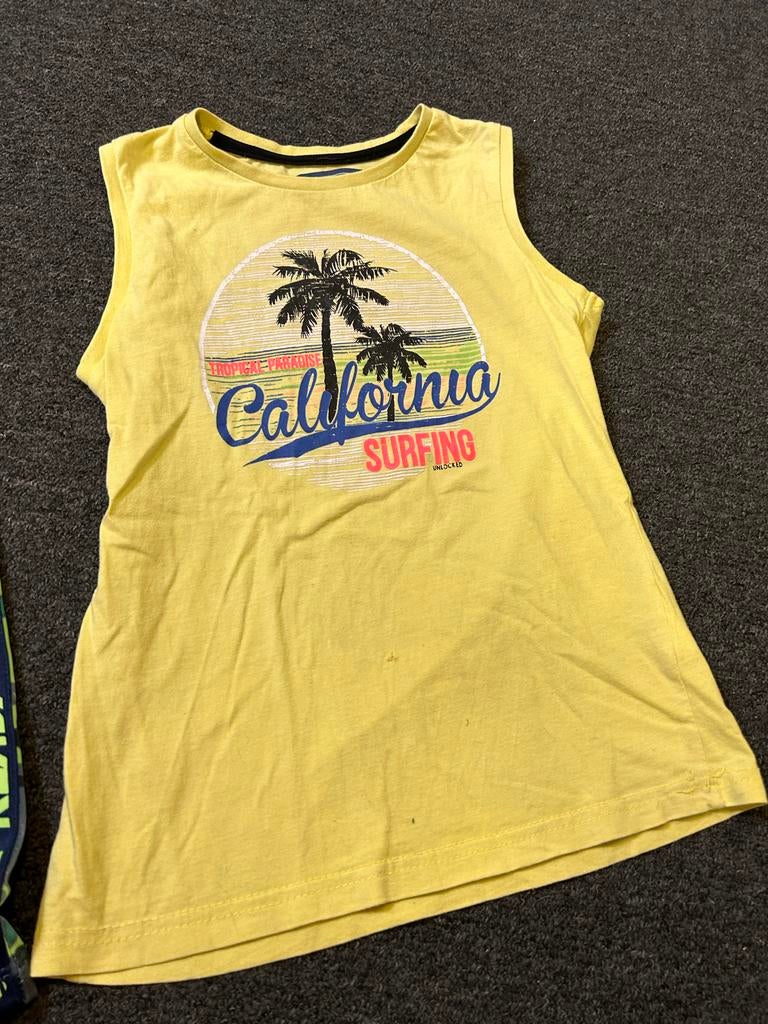 2 jongens zomerhemdjes - camouflage en California print, Ophalen of Verzenden, Zo goed als nieuw, Jongen, Shirt of Longsleeve