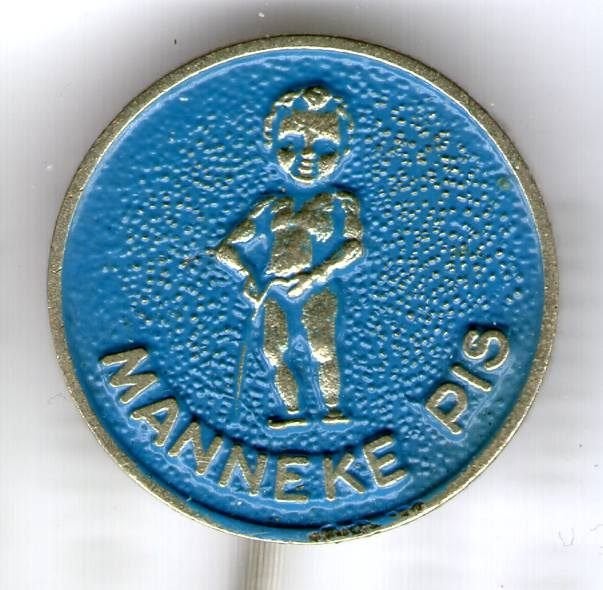 Manneke PIS blauw op zilverkleurig speldje ( U_082), Verzenden, Zo goed als nieuw, Figuurtje, Speldje of Pin