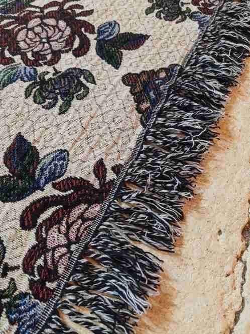 Grand foulard bloemen paars blauw groen 155/150 cm, Huis en Inrichting, Woonaccessoires | Plaids en Woondekens, Gebruikt, Etten-Leur