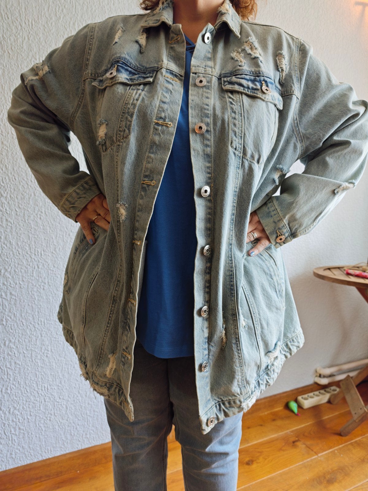 nieuw used look spijkerjas ulla popken Studio Untold 54/56, Blauw, Maat 46/48 (XL) of groter, Nieuw, Studio Untold