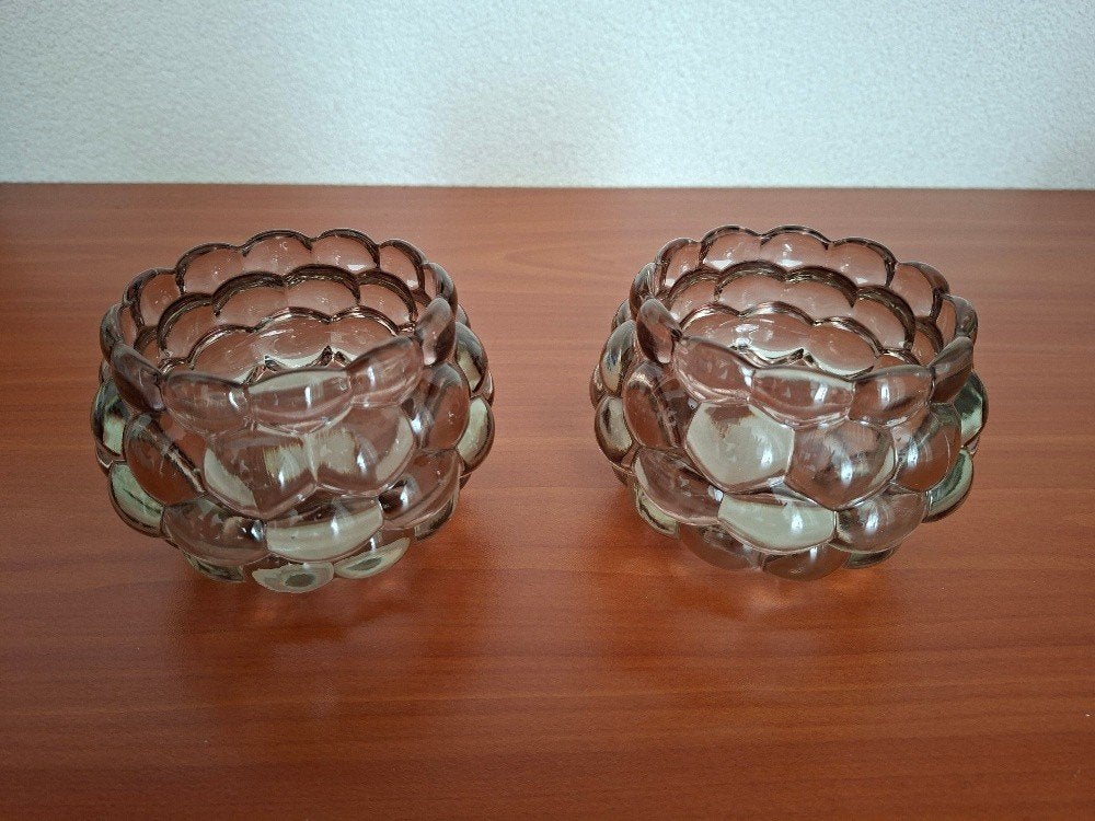 set van 2 waxine houders van dik glas, taupe kleurig, Ophalen of Verzenden, Glas