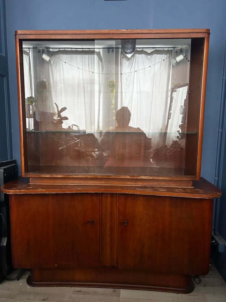 Vintage Vitrinekast met Verlichting - Jaren '50/'60, Antiek en Kunst, Ophalen