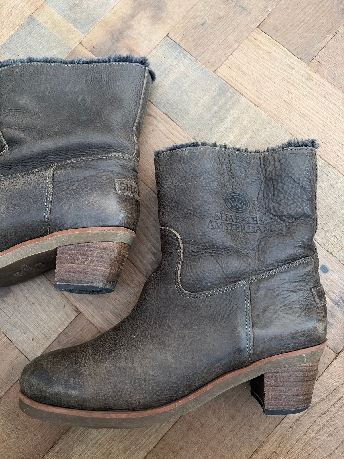 Shabbies Amsterdam leren laarzen maat 40, Verzenden, Gedragen, Bruin, Lage of Enkellaarzen