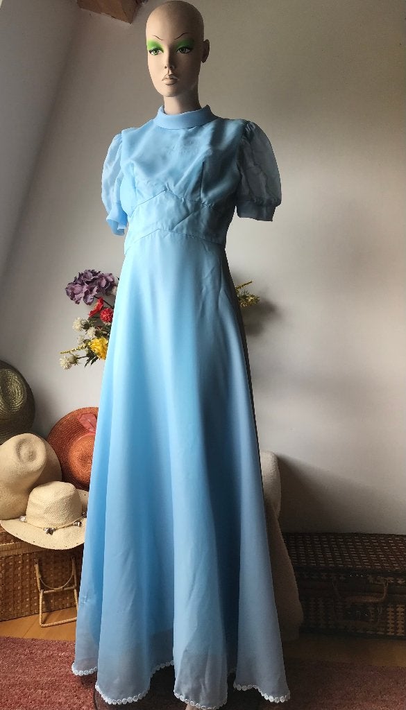 Jurk - Feestjurk - jaren 70 - bruidsmeisje - blauw - Vintage, Kleding | Dames, Galajurk, Blauw, Ophalen of Verzenden, Maat 36 (S)