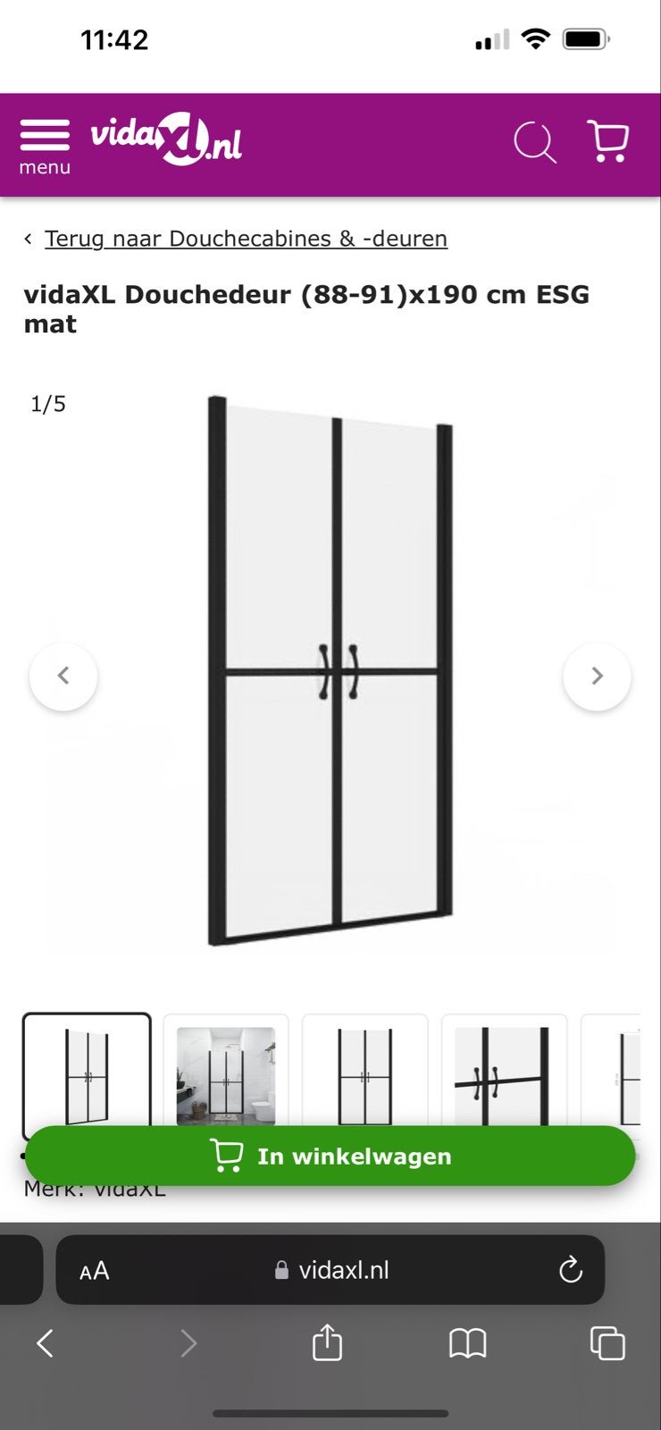 Nieuwe vidaXL Douchedeur (88-91)x190 cm ESG mat, Ophalen, Nieuw, Glas, Douche