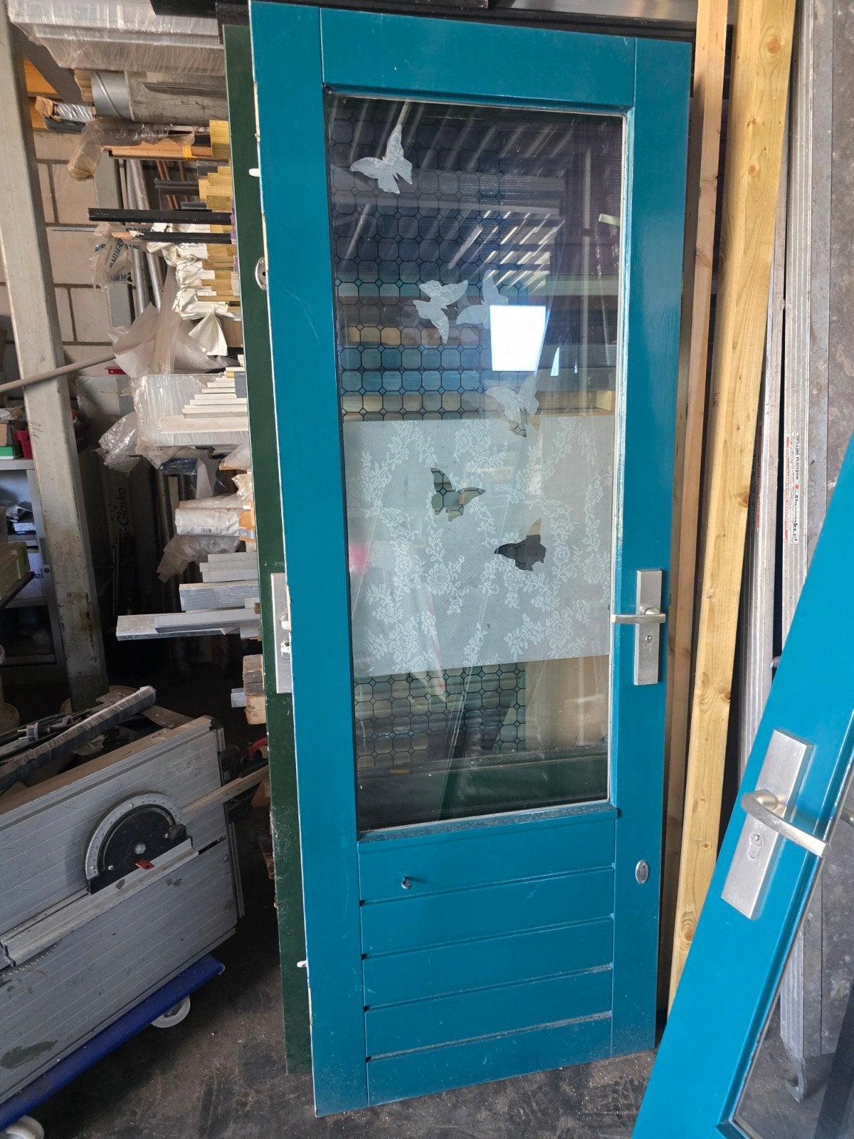 Turquoise Buitendeur met Glas - 78.5x210.5 cm, Doe-het-zelf en Verbouw, Gebruikt, Binnendeur, Ophalen of Verzenden, Glas