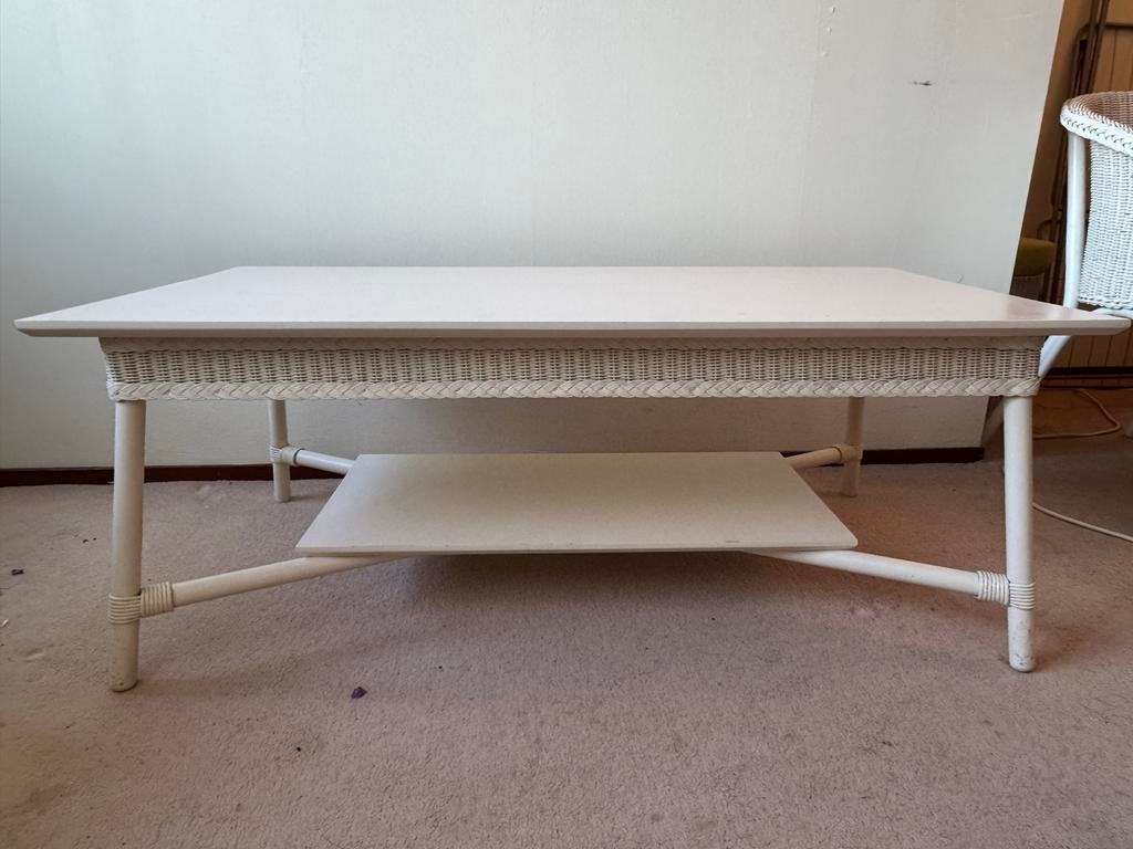 Vintage Lloyd Loom Tafel - Wit, 119,5x58,5x45,5 cm, Ophalen, Overige materialen, Gebruikt, 50 tot 100 cm