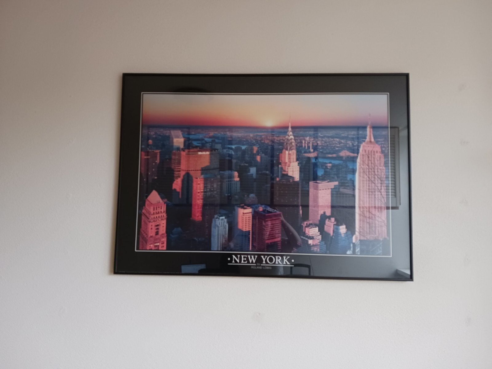 Ingelijste New York skyline zonsondergang, Ophalen, 50 – 75, Gebruikt, 75 tot 100 cm