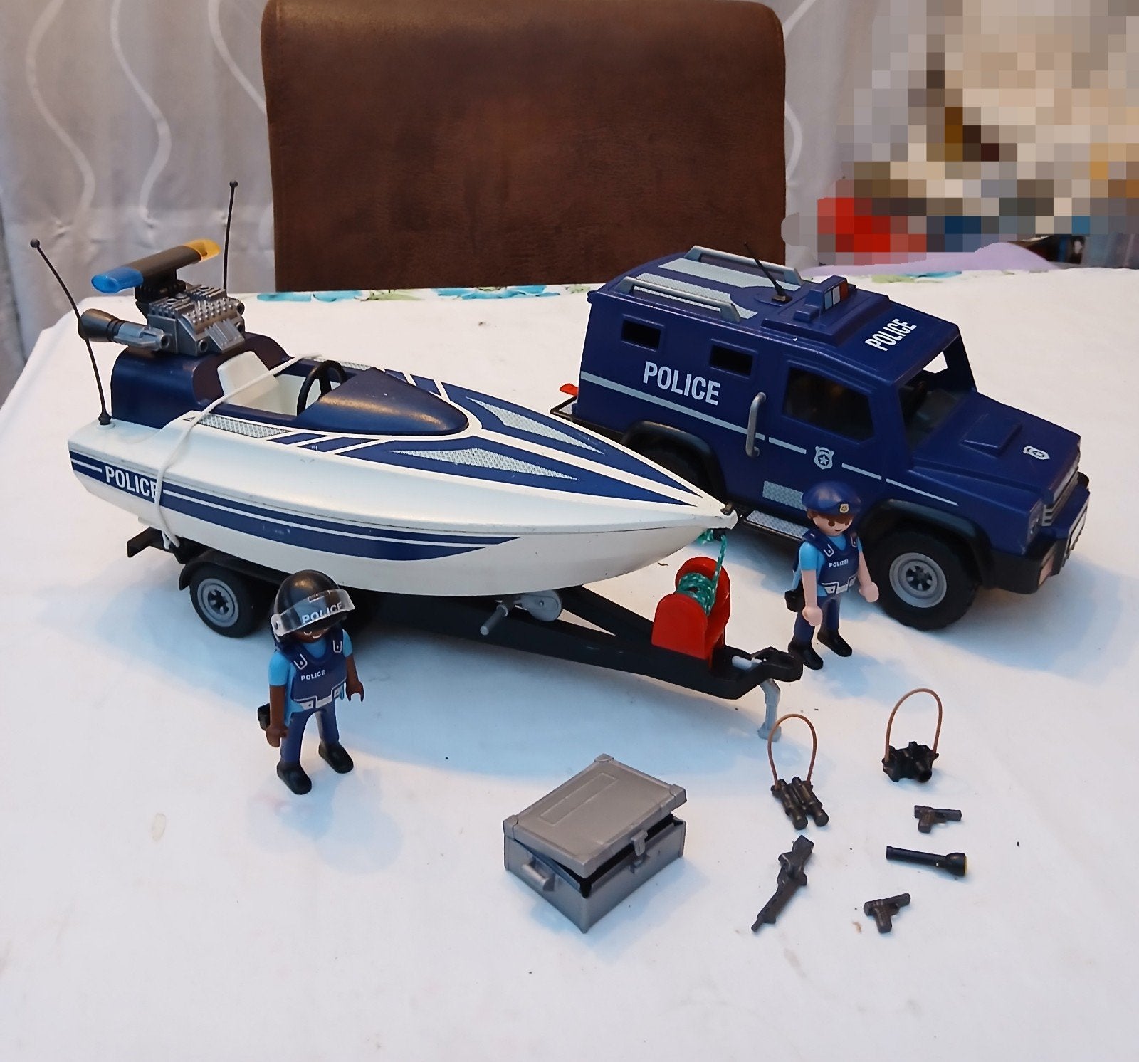 Playmobil 5187, politietruck met aanhanger en speedboot, Ophalen of Verzenden, Gebruikt