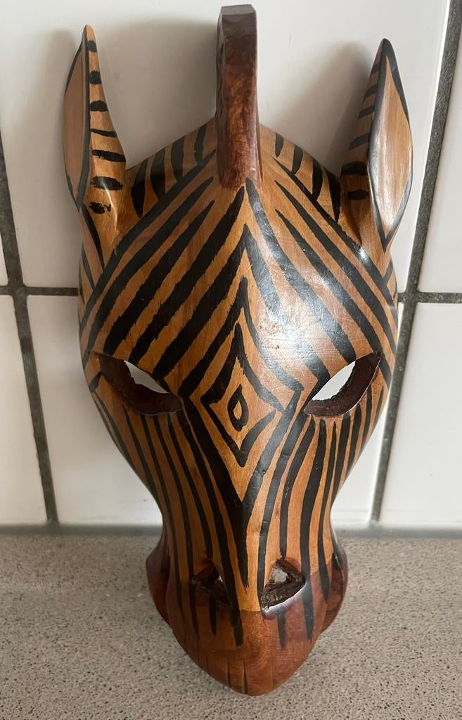Prachtig houten masker zebra Afrika, Ophalen of Verzenden