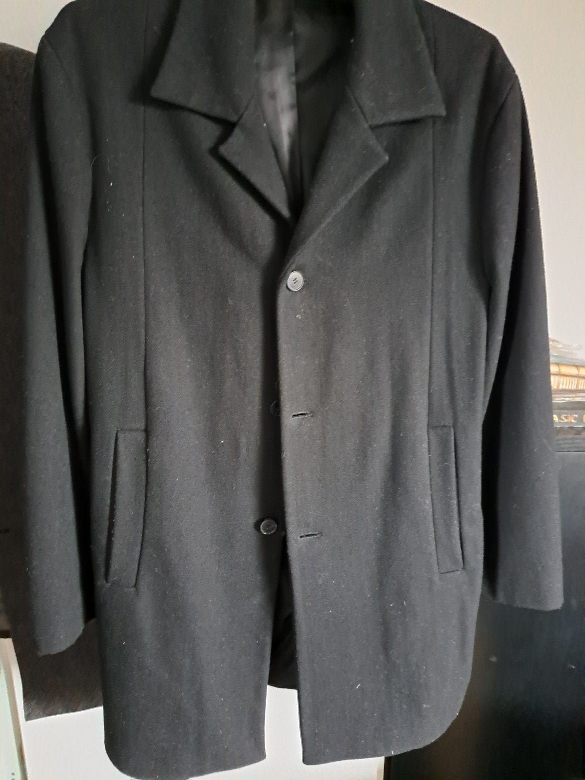 Mooie wollen herencoat in zwart, maat 52, Maat 52/54 (L), Zwart, Gedragen, Ophalen