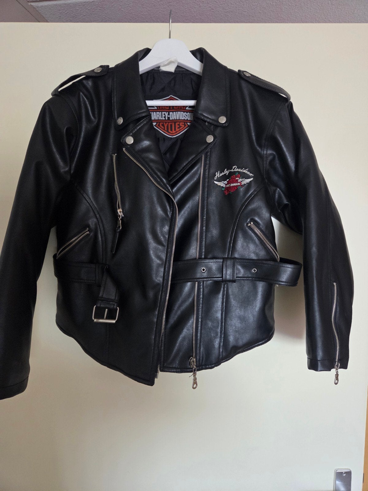 Harley-Davidson leren jas met roos borduursel, Maat 38/40 (M), Zwart, Ophalen of Verzenden, Zo goed als nieuw