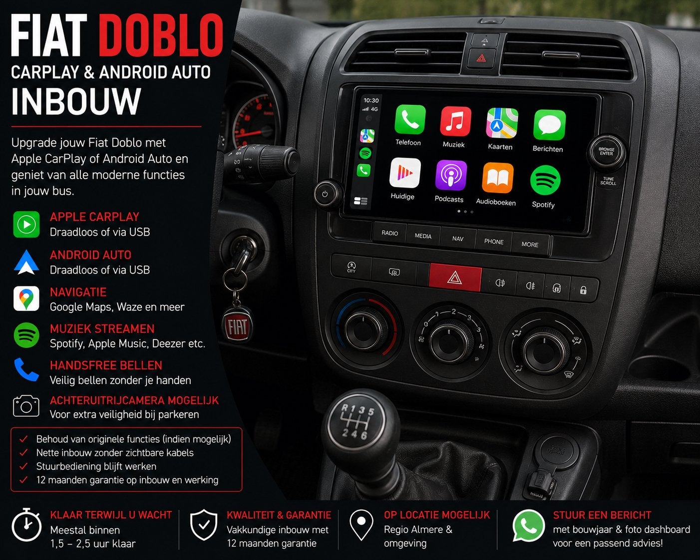 Fiat Doblò CarPlay & Android Auto Inbouw, Ophalen, Nieuw
