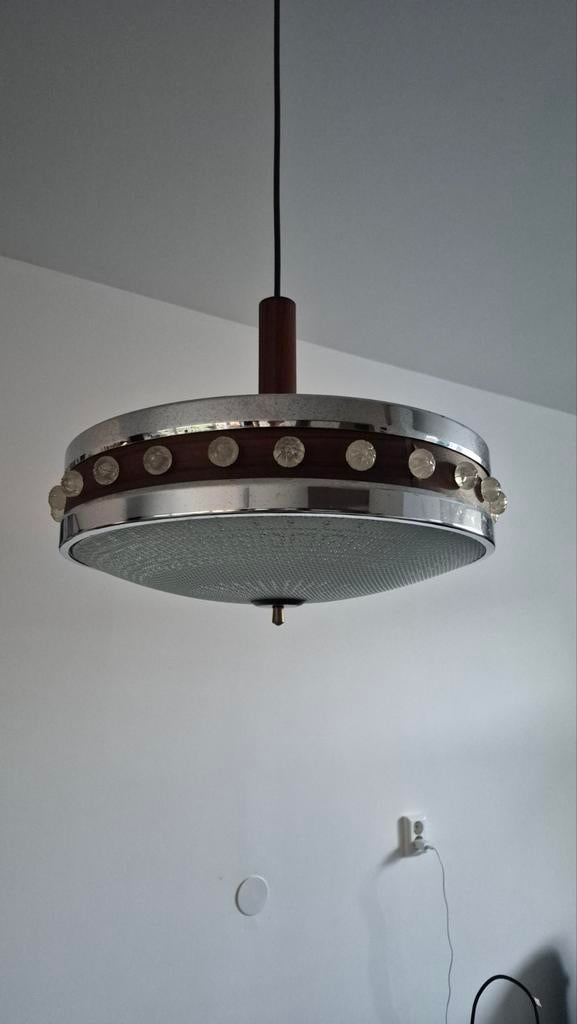 Vintage hanglamp, seventies, rond 50cm, Ophalen, Gebruikt, Glas, Minder dan 50 cm