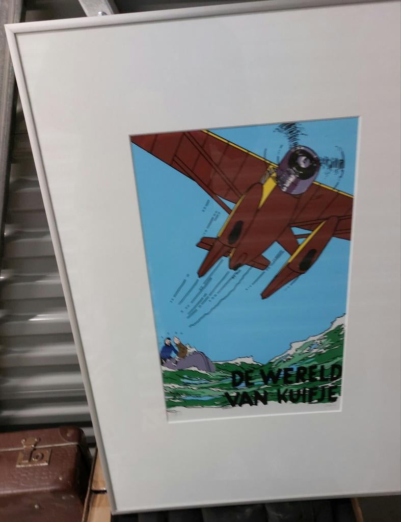 Gesigneerde zeefdruk Kuifje Bellanca watervliegtuig, Antiek en Kunst, Ophalen of Verzenden