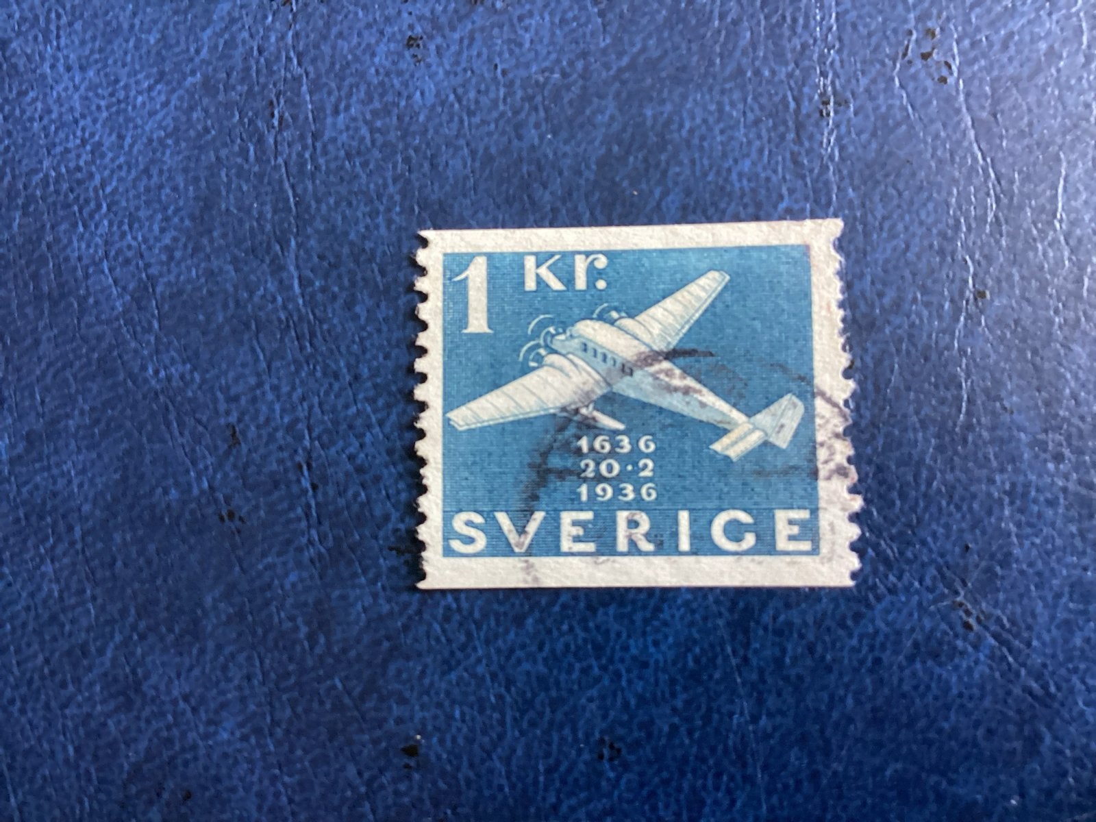 Zweden- 1936- Mi.238- 1 kr. met vliegtuig., Ophalen of Verzenden, Zweden