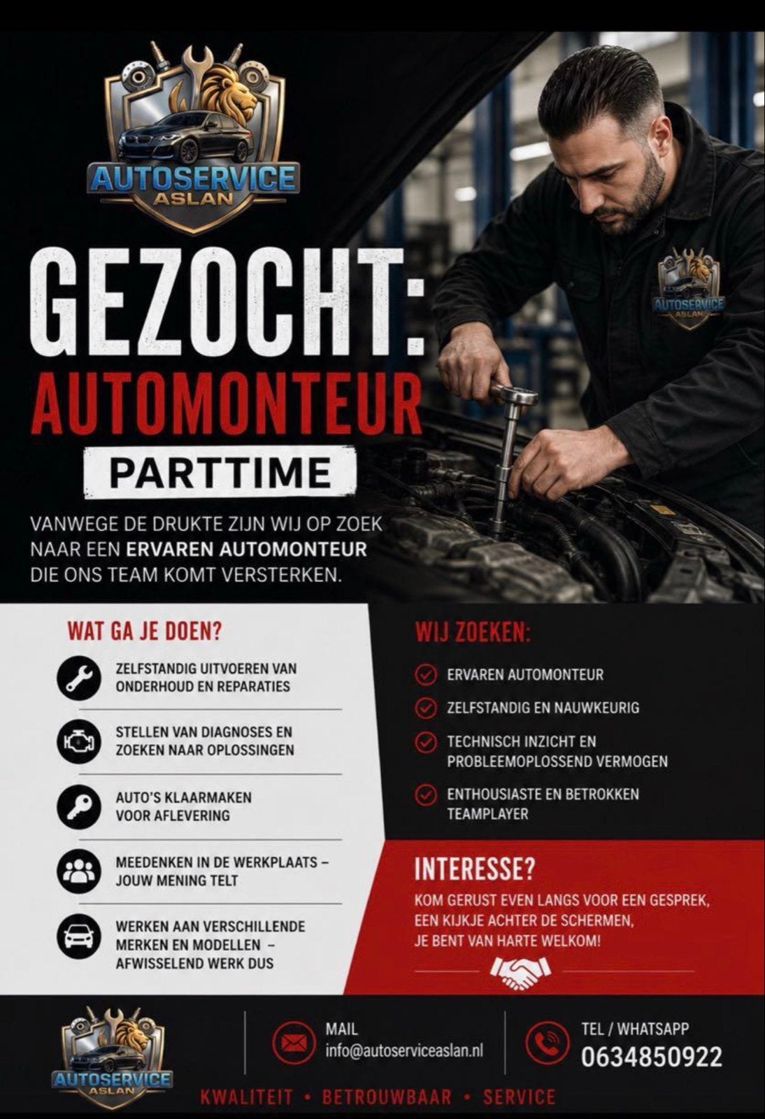 Automonteur gezocht, 33 - 40 uur, Starter, Overige vormen