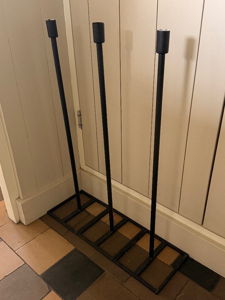 Set van 3 zwarte staande kandelaars - 78cm hoog, Ophalen, Gebruikt, Zwart, 78 cm