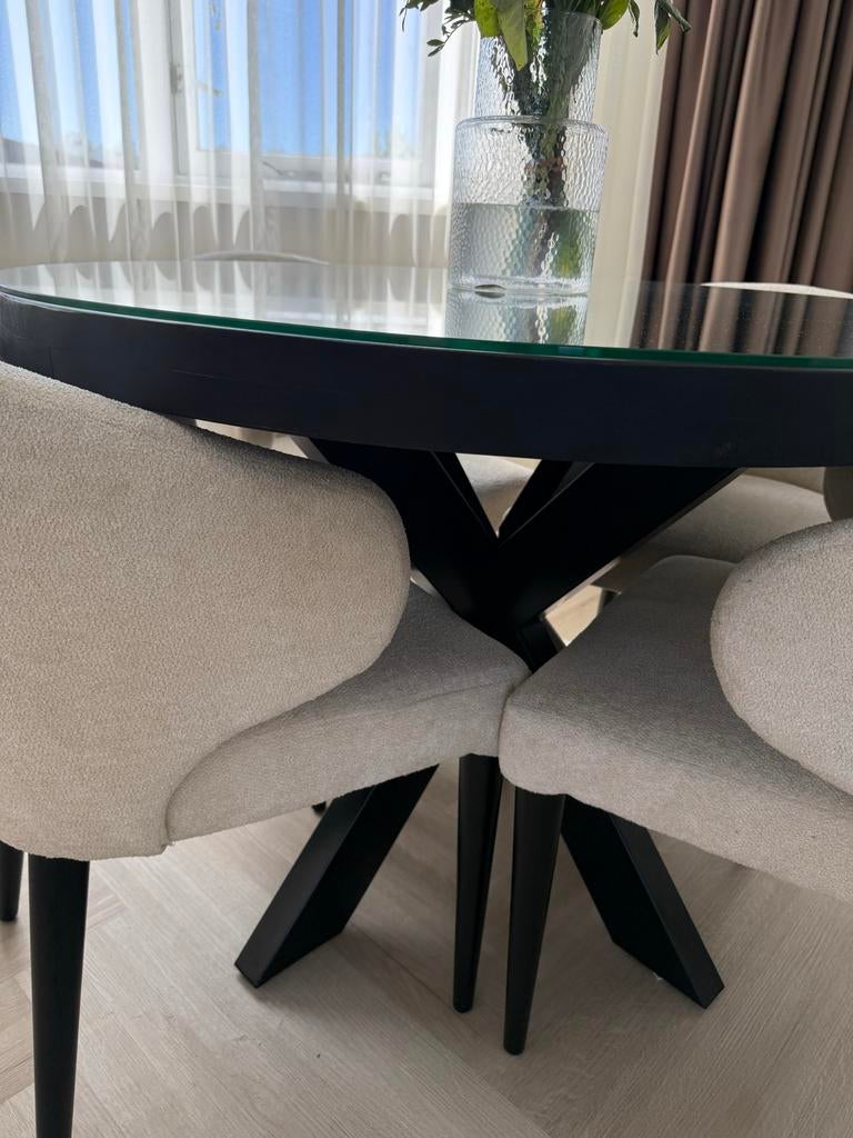 Moderne ronde zwarte tafel (zonder glasplaat), Ophalen, Gebruikt, 50 tot 100 cm, 100 tot 150 cm