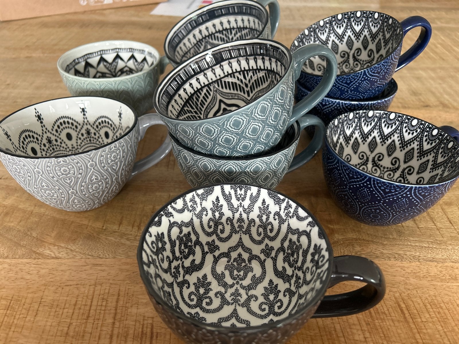 10 theemokken met leuk motief en diverse kleuren, Ophalen, Gebruikt, Keramiek, Mok