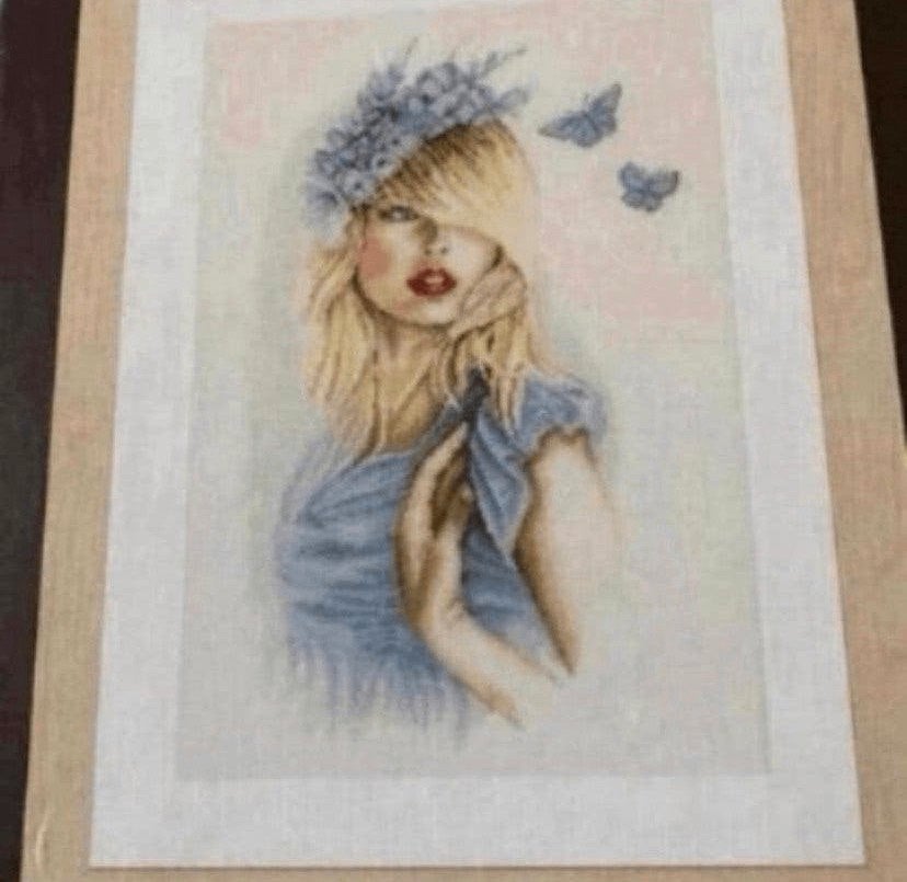 BORDUURPAKKET LANARTE BLUE BUTTERFLIES, Hobby en Vrije tijd, Ophalen of Verzenden, Nieuw, Handborduren, Borduurpakket