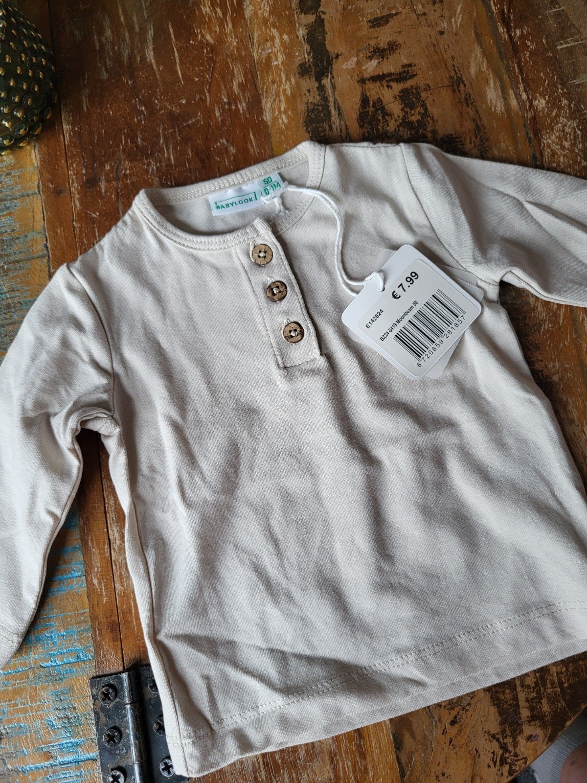 Nieuw Babylook Shirtje 0-1M Maat 50 Beige, Ophalen, Babylook, Jongetje of Meisje, Nieuw