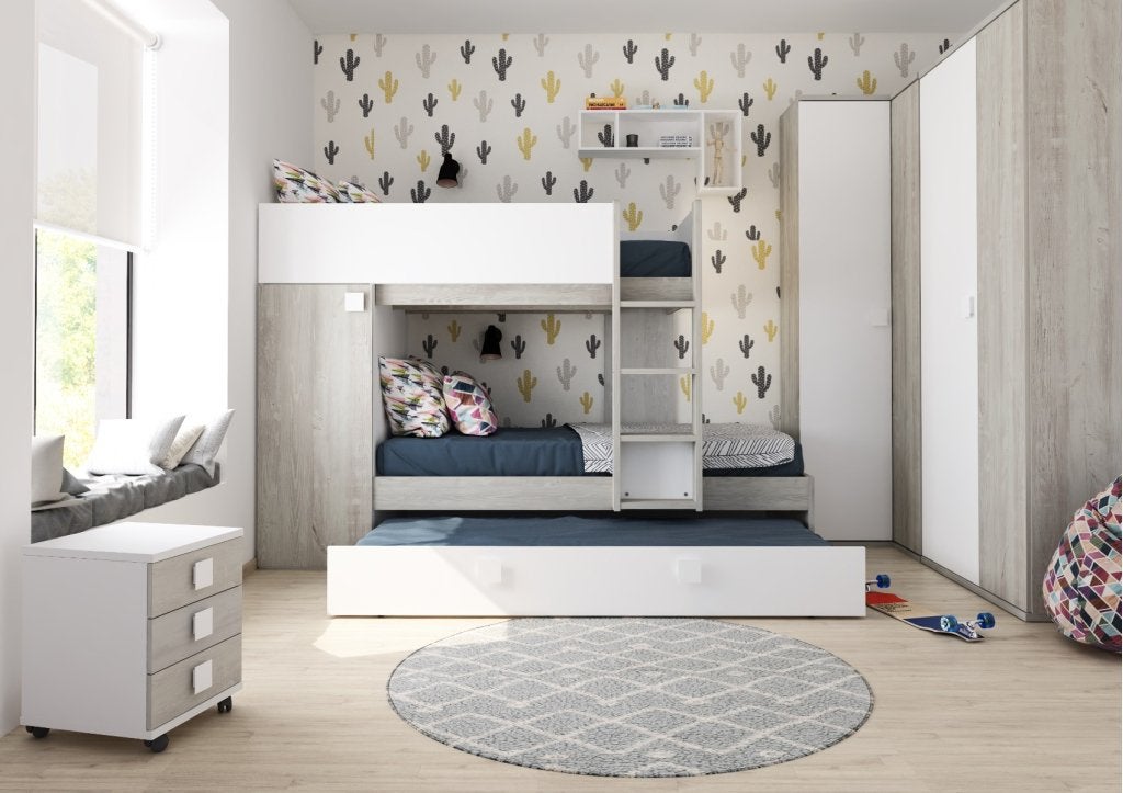 Lio Mineo stapelbed met kast en slaaplade - 90x190 - Witgren
