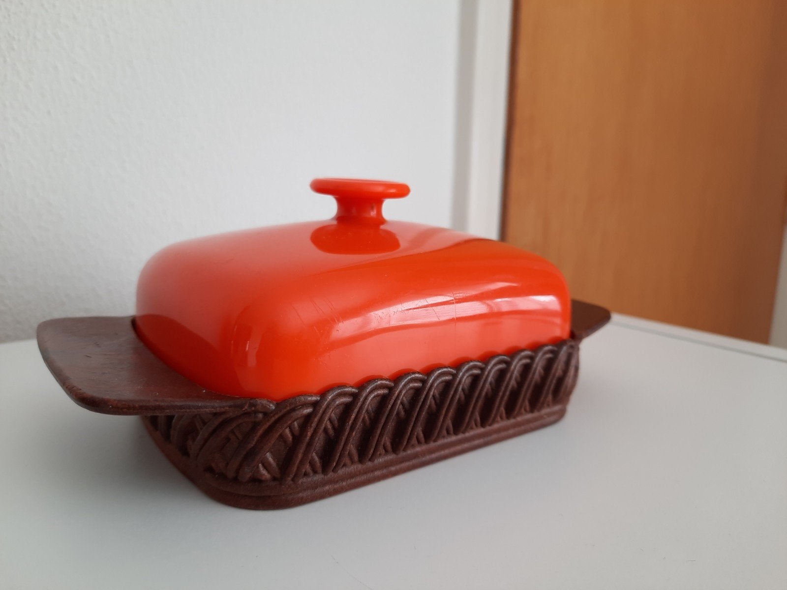 Vintage Emsa botervloot oranje/bruin - W. Germany, Ophalen of Verzenden, Gebruikt, Kunststof, Oranje