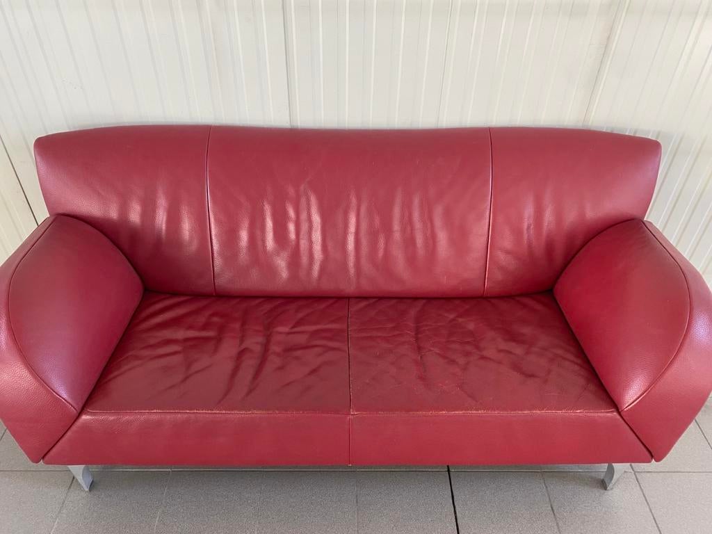 JORI Design Bank | Rood Leder | Belgische Designbank | 3, Ophalen, Gebruikt, 150 tot 200 cm, Onbekend