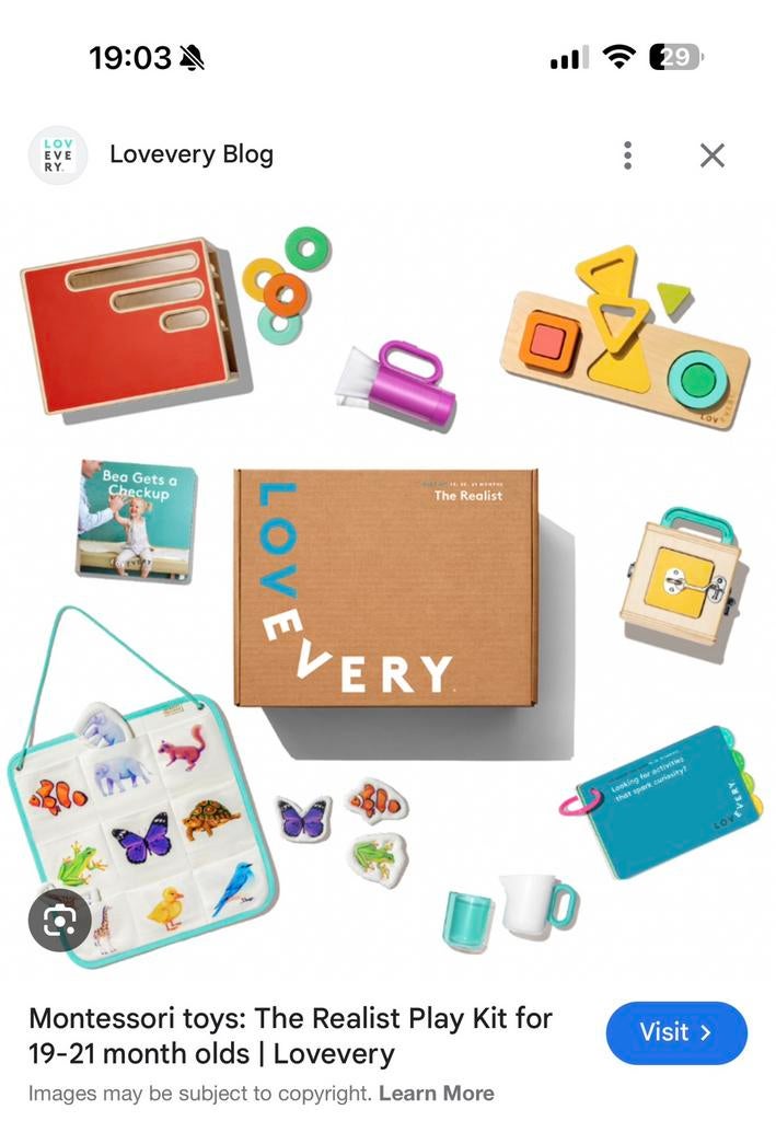 Lovevery - The Realist play kit - 19 - 21 months - Complete, Ophalen of Verzenden, Zo goed als nieuw, Overige typen