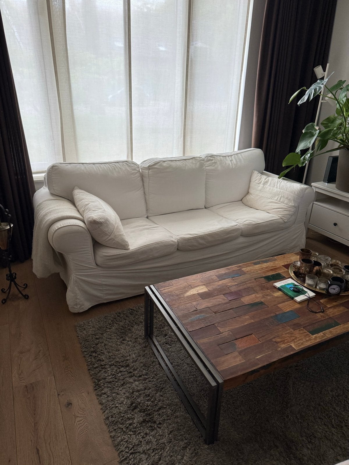 IKEA Ektorp 3-zitsbank met nieuwe hoes wit, Ophalen, Gebruikt, Driepersoons, 75 tot 100 cm