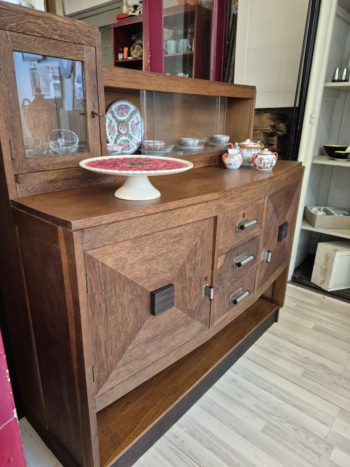 Antiek eiken dressoir met vitrinekast - Jaren '20 stijl, Antiek en Kunst, Ophalen