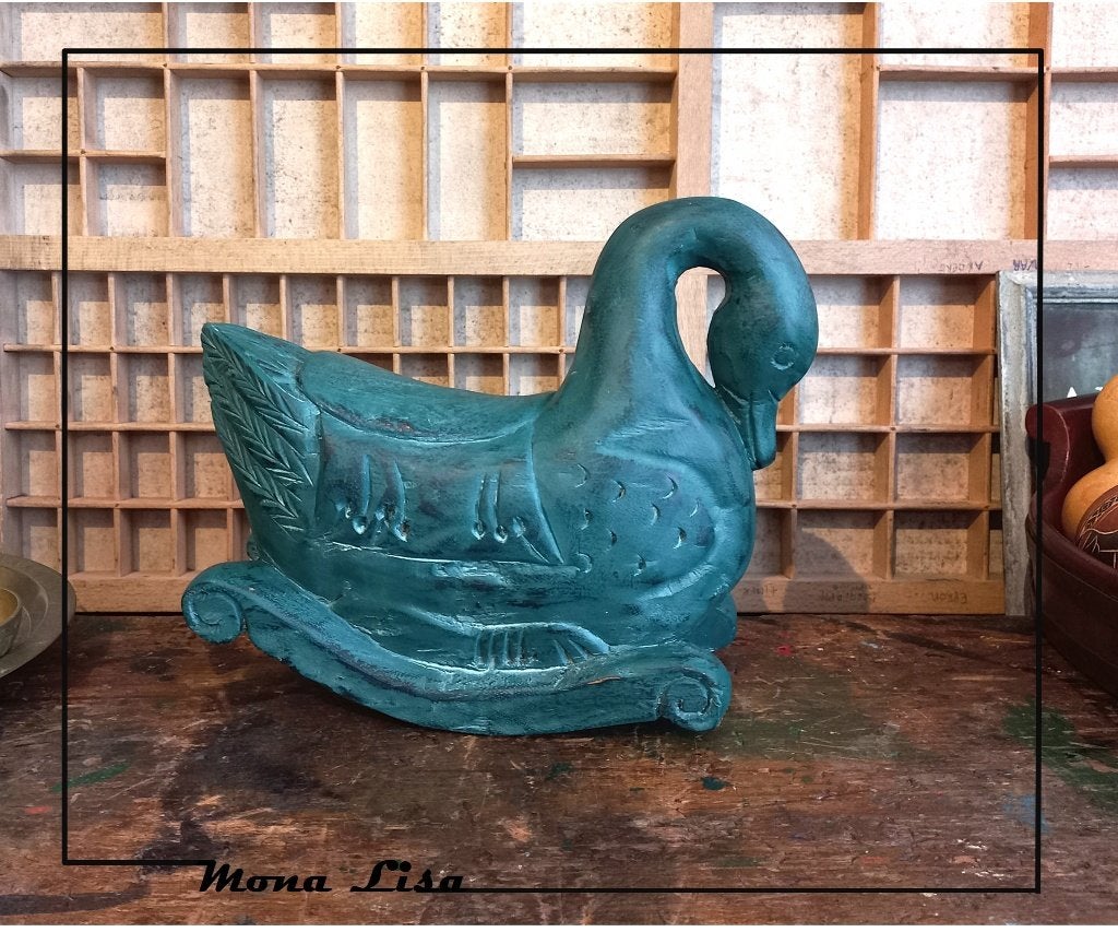 Groen houten eend, India – 24 cm lang, Antiek en Kunst, Ophalen of Verzenden