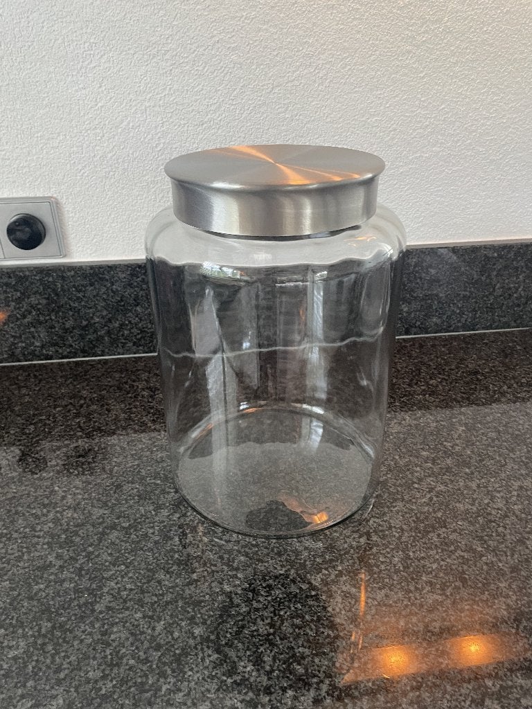 voorraadpot, groot, van glas, Glas, Ophalen of Verzenden, Zo goed als nieuw, Voorraadpot