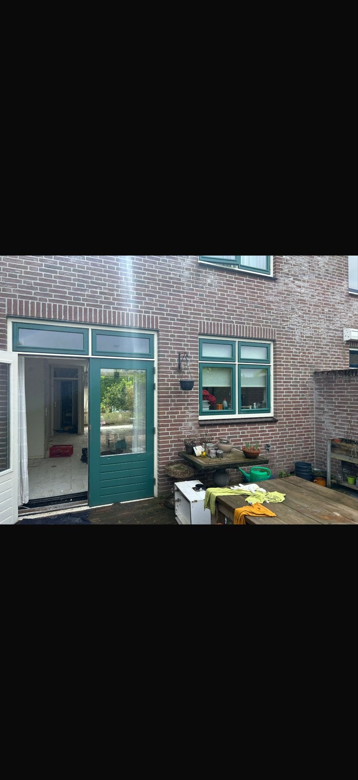 Dubbele openslaande tuindeuren en raamkozijn, Gebruikt, Ophalen of Verzenden, Buitendeur, Hout