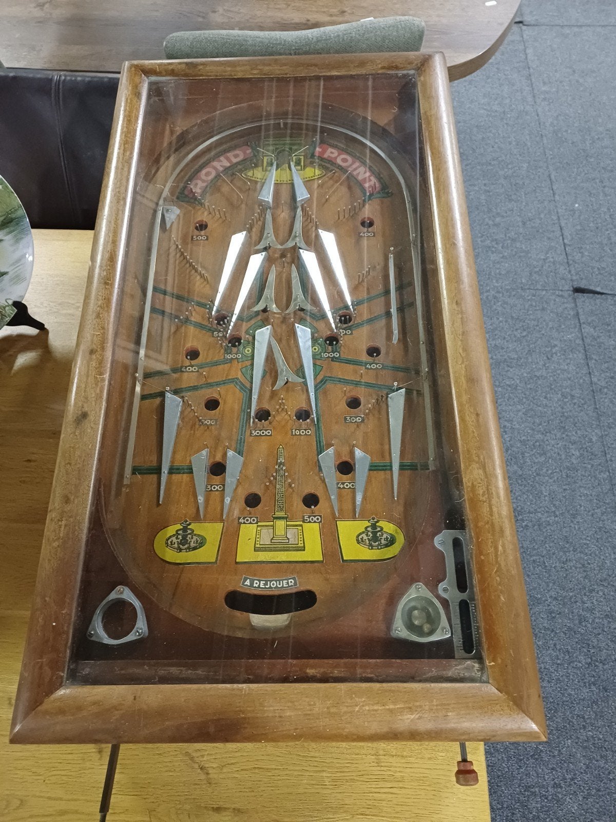 Antieke Rond-Point Tafelmodel Flipperkast (1934), Overige merken, Gebruikt, Mechanisch, Ophalen of Verzenden