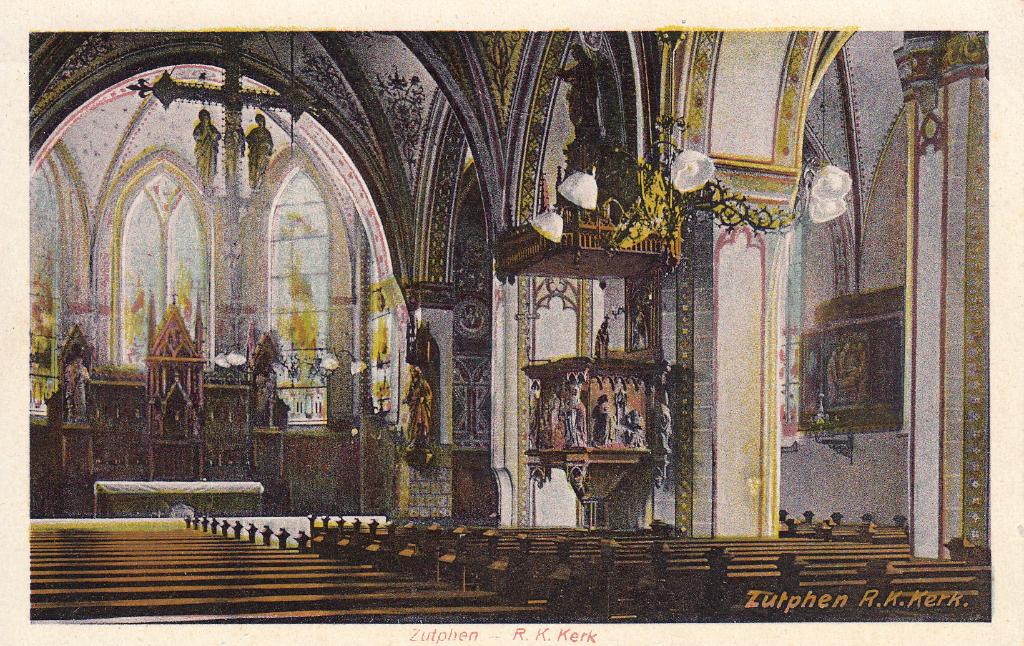 Zutphen   -   interieur R.K. Kerk                =0054=, Ophalen of Verzenden, 1920 tot 1940, Ongelopen, Gelderland
