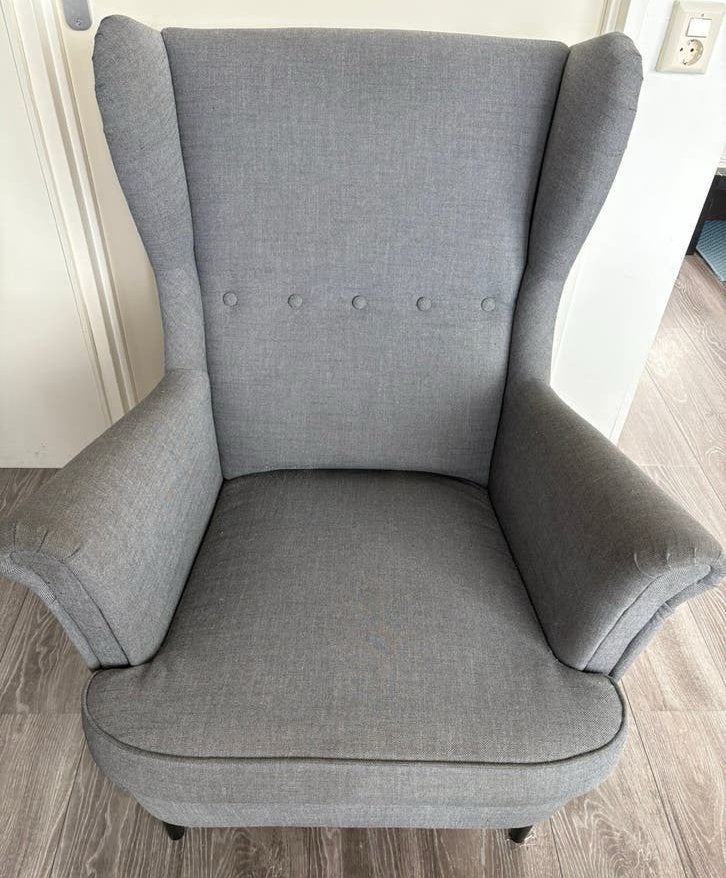 IKEA Strandmon fauteuil lichtgrijs, Ophalen, Oorfauteuil - Scandinavisch, Gebruikt, 75 tot 100 cm