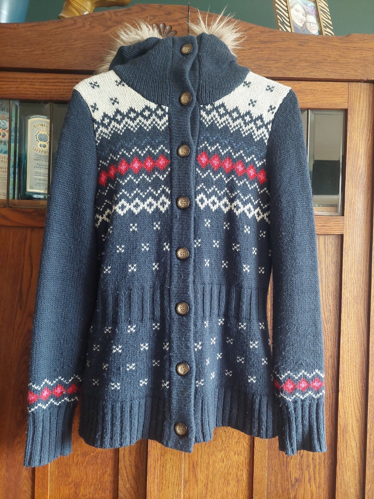 Folklore vest H&M L marineblauw met warme capuchon, H&M, Blauw, Maat 42/44 (L), Ophalen of Verzenden