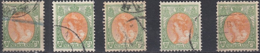 Nederland 1.36.7- 1899- 5 x Wilhelmina Bontkraag- NVPH-73- G, Verzenden, T/m 1940, Gestempeld