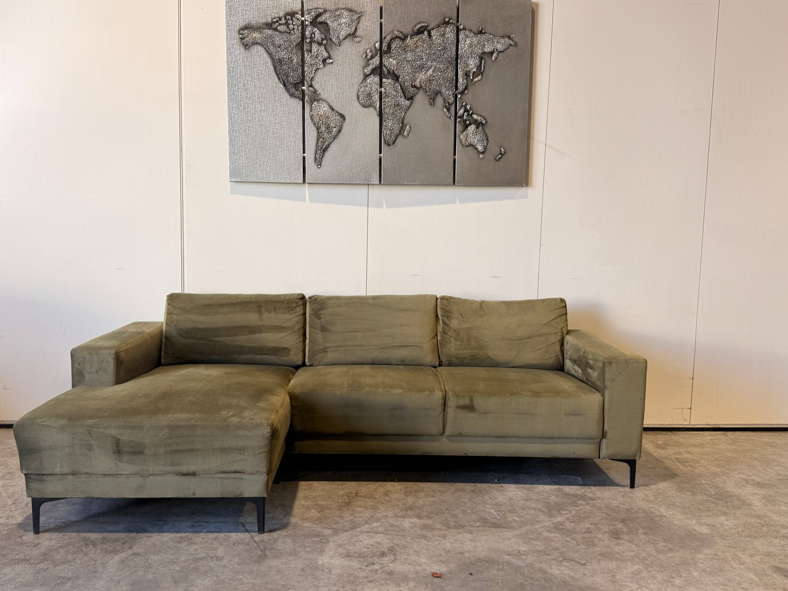 Mooie Luxe velvet Groene Hoekbank, Huis en Inrichting, Banken | Bankstellen, 100 tot 125 cm, Hoekbank, Velvet groen, Ophalen of Verzenden