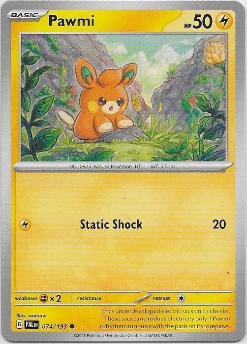 Paldea Evolved,  Pawmi [common] 74/193, Hobby en Vrije tijd, Verzamelkaartspellen | Pokémon, Nieuw, Losse kaart, Verzenden