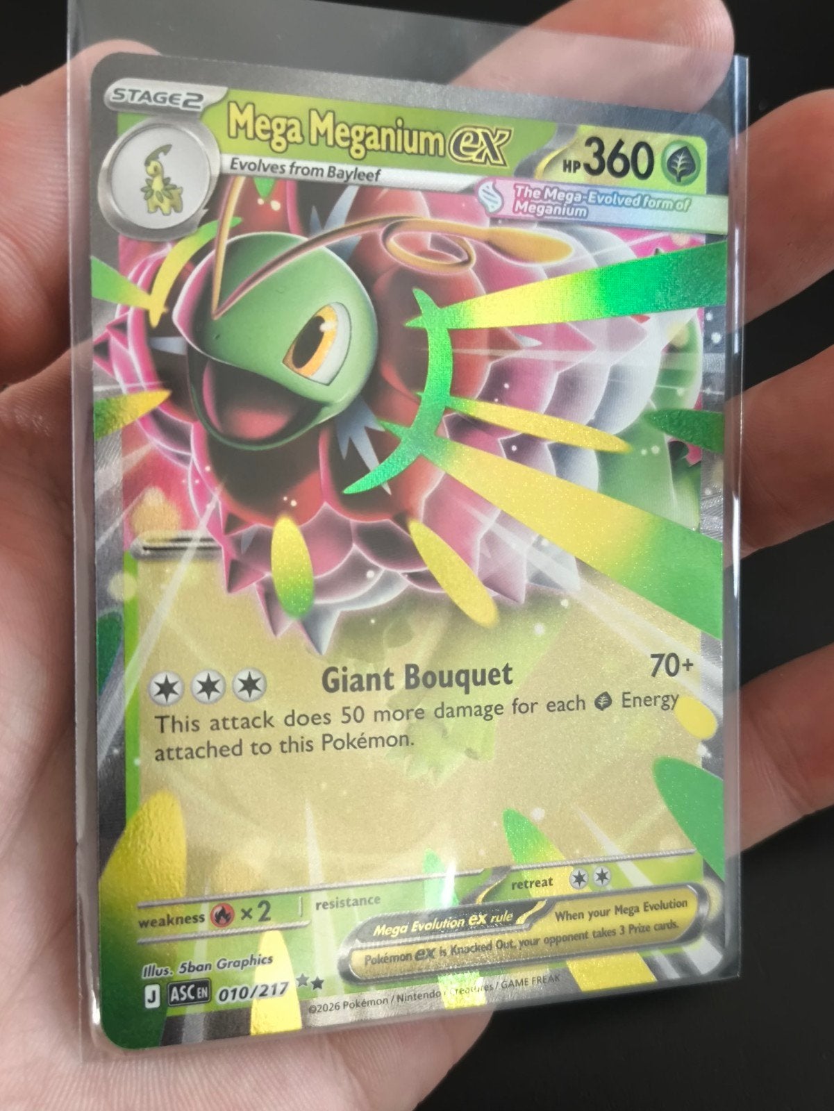 Mega Meganium EX Pokémon kaart - 010/217, Ophalen of Verzenden, Zo goed als nieuw, Losse kaart, Foil