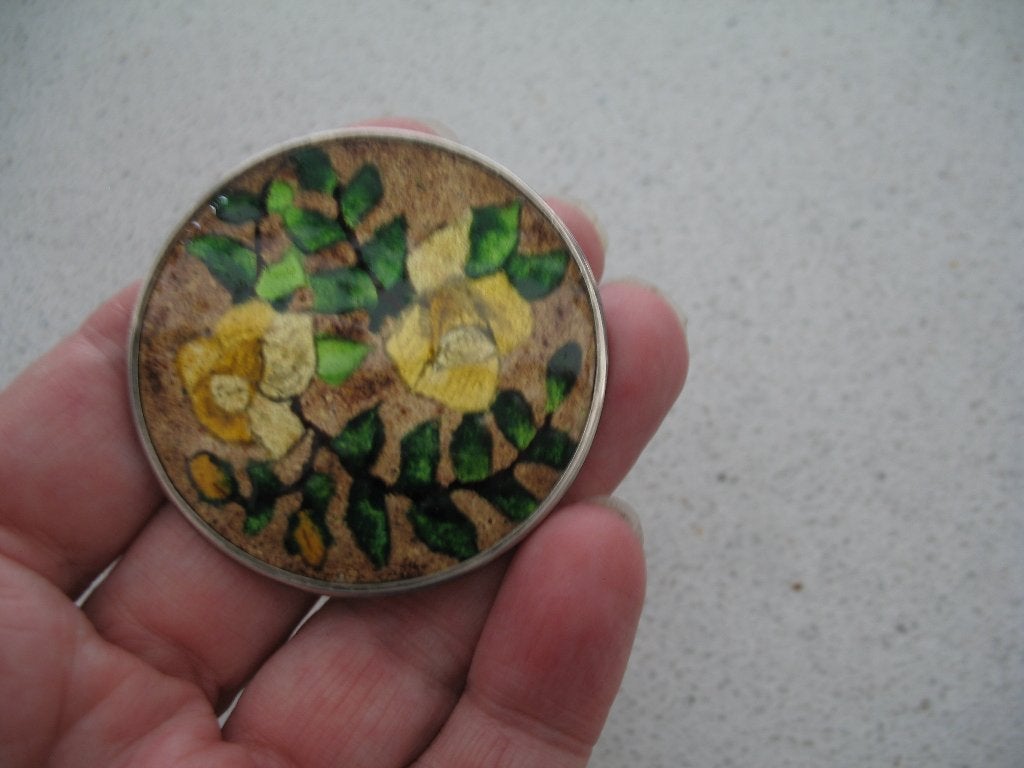 Broche Ingeverfd Emaille + Zilveren Rand Bohemian Boho-Cic, Sieraden, Tassen en Uiterlijk, Antieke sieraden, Ophalen of Verzenden