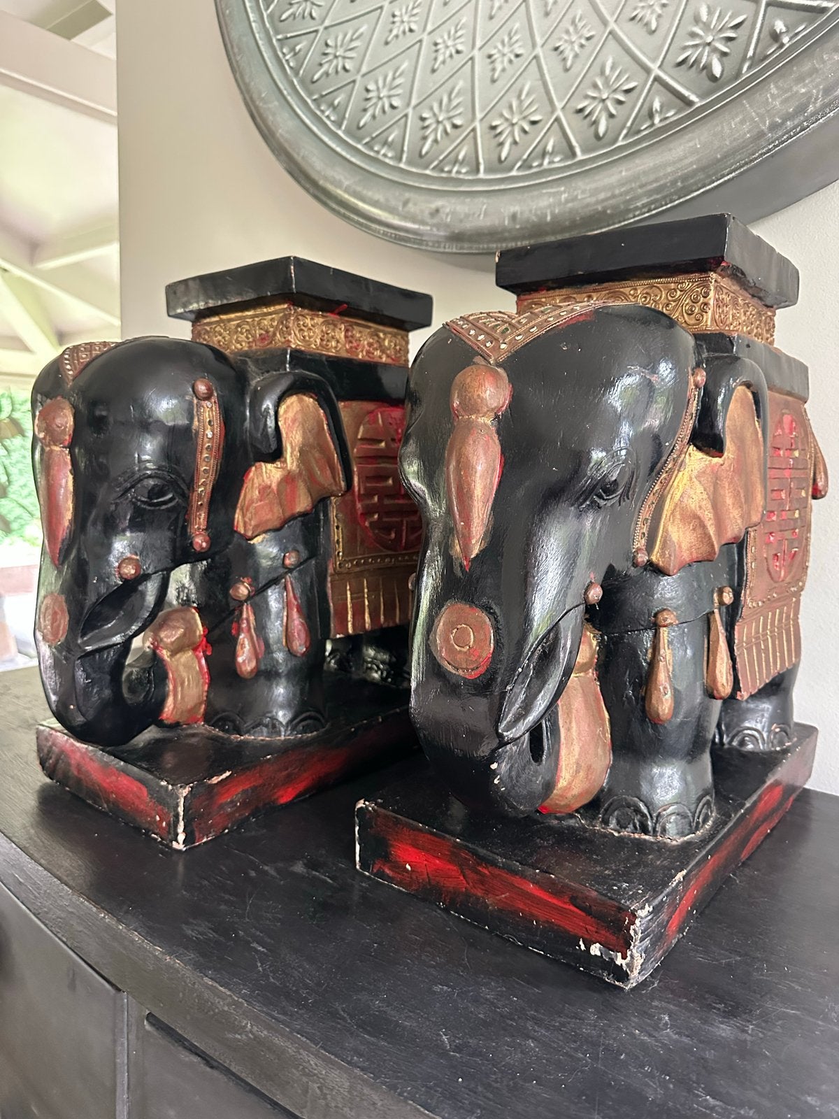 Vintage Houten Olifanten Chinees 'Shou' Feng Shui, Antiek en Kunst, Ophalen of Verzenden