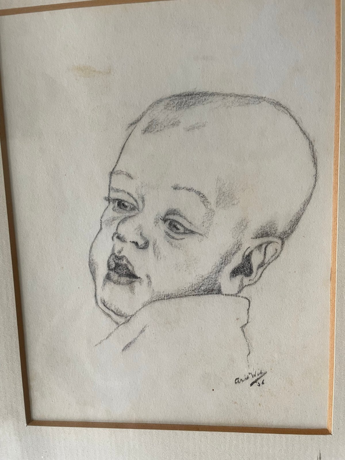 Foto 4 van Unieke gesigneerde tekening Arie Kater (1936) - Babyportret