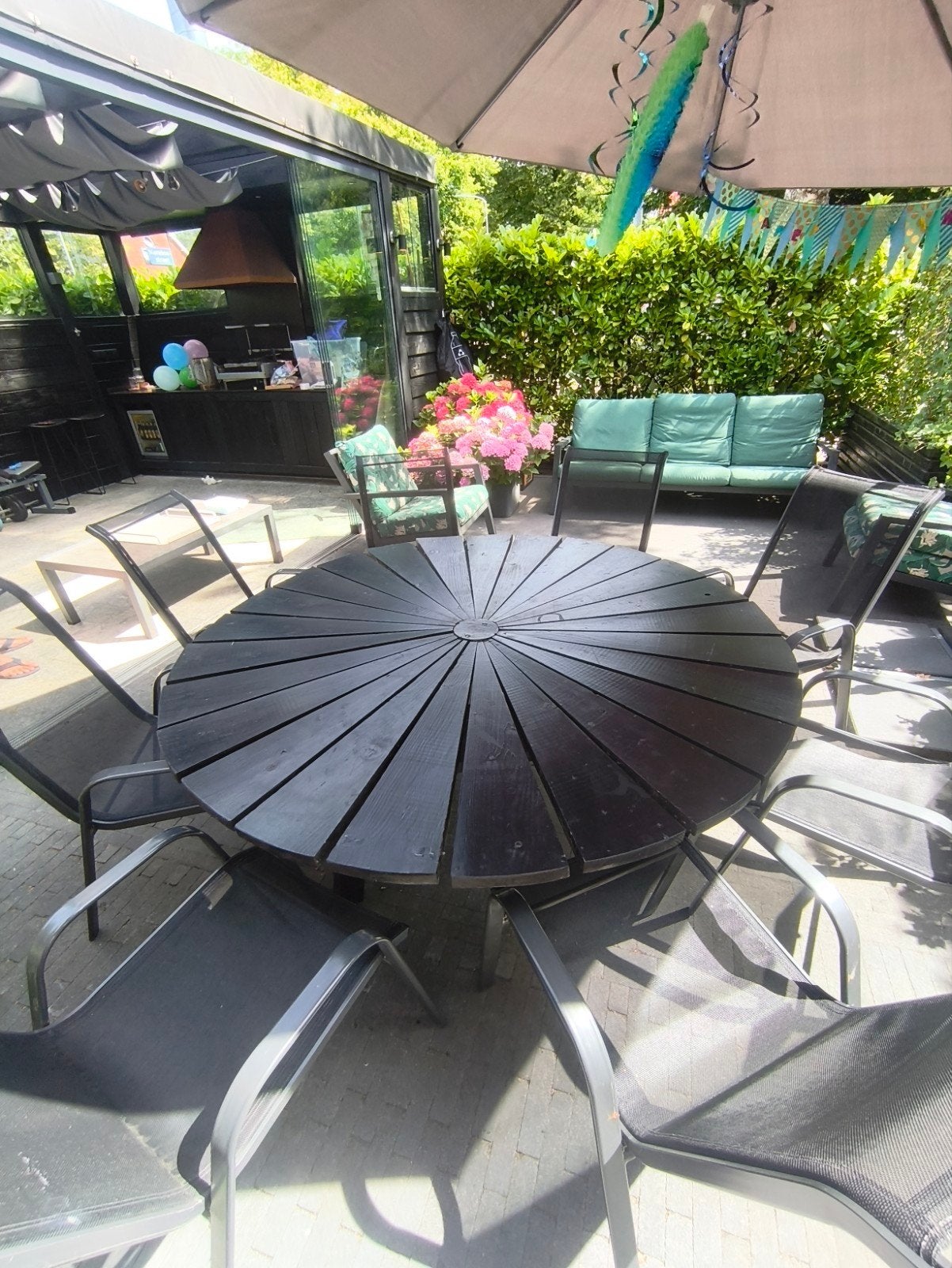 Tuinset met ronde tafel en 8 stoelen, Tuin en Terras, Tuinsets en Loungesets, Gebruikt, Ophalen of Verzenden, 8 zitplaatsen, Tuinset